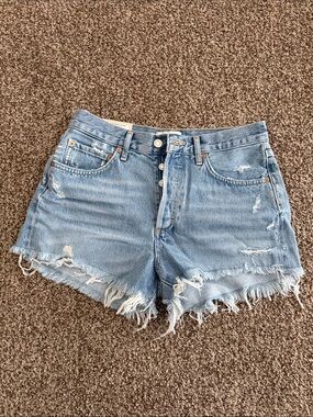 Agolde Light Blue Distressed Denim Shorts